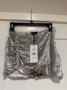 AKIRA Silver Sequin Mini Skirt